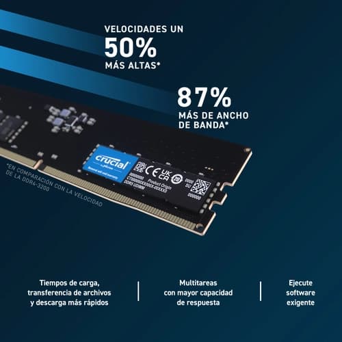 Memoria Ram UDIMM CRUCIAL CT 16GB DDR5 4800MHz CL20 1.10V Single Negro