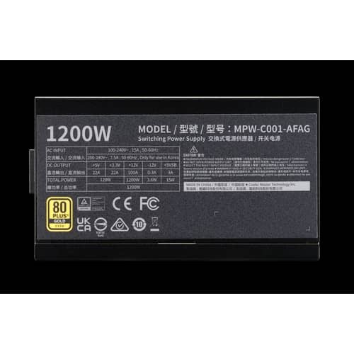 Fuente Cooler Master Elite Gold 1200W 80 Plus Full Modular A/AR Cord