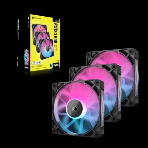 Kit de inicio de ventiladores CORSAIR iCUE LINK RX120 RGB 120 mm X3 negro