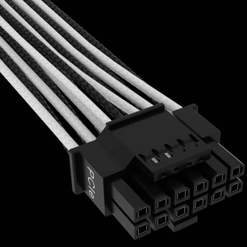 Cable con fundas individuales PCIe Gen 5 12V-2x6 de 600 W y 12 4 patillas con funda individual, Type 4, BLANCO/NEGRO