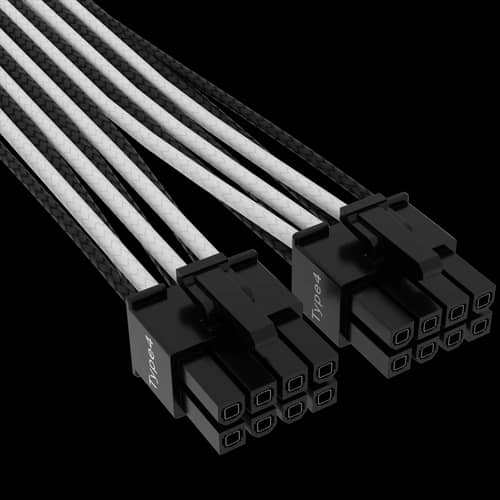 Cable con fundas individuales PCIe Gen 5 12V-2x6 de 600 W y 12 4 patillas con funda individual, Type 4, BLANCO/NEGRO