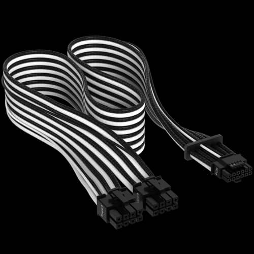 Cable con fundas individuales PCIe Gen 5 12V-2x6 de 600 W y 12 4 patillas con funda individual, Type 4, BLANCO/NEGRO