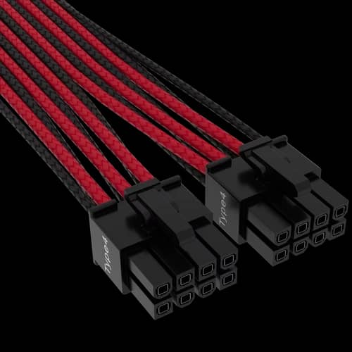 Cable con fundas individuales PCIe Gen 5 12V-2x6 de 600 W y 12 4 patillas con funda individual, Type 4, ROJO/NEGRO