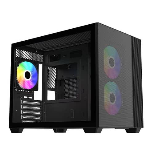 Gabinete Cooler Master Elite 461 Mini Tower 3 Fans Tempered Glass Black s/Fuente